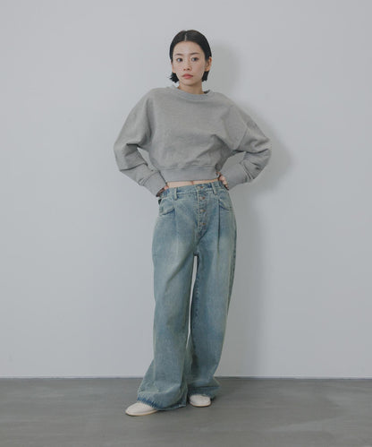 「3尺碼可選」褶皺紐扣牛仔褲