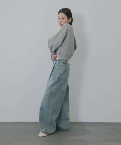 「3尺碼可選」褶皺紐扣牛仔褲