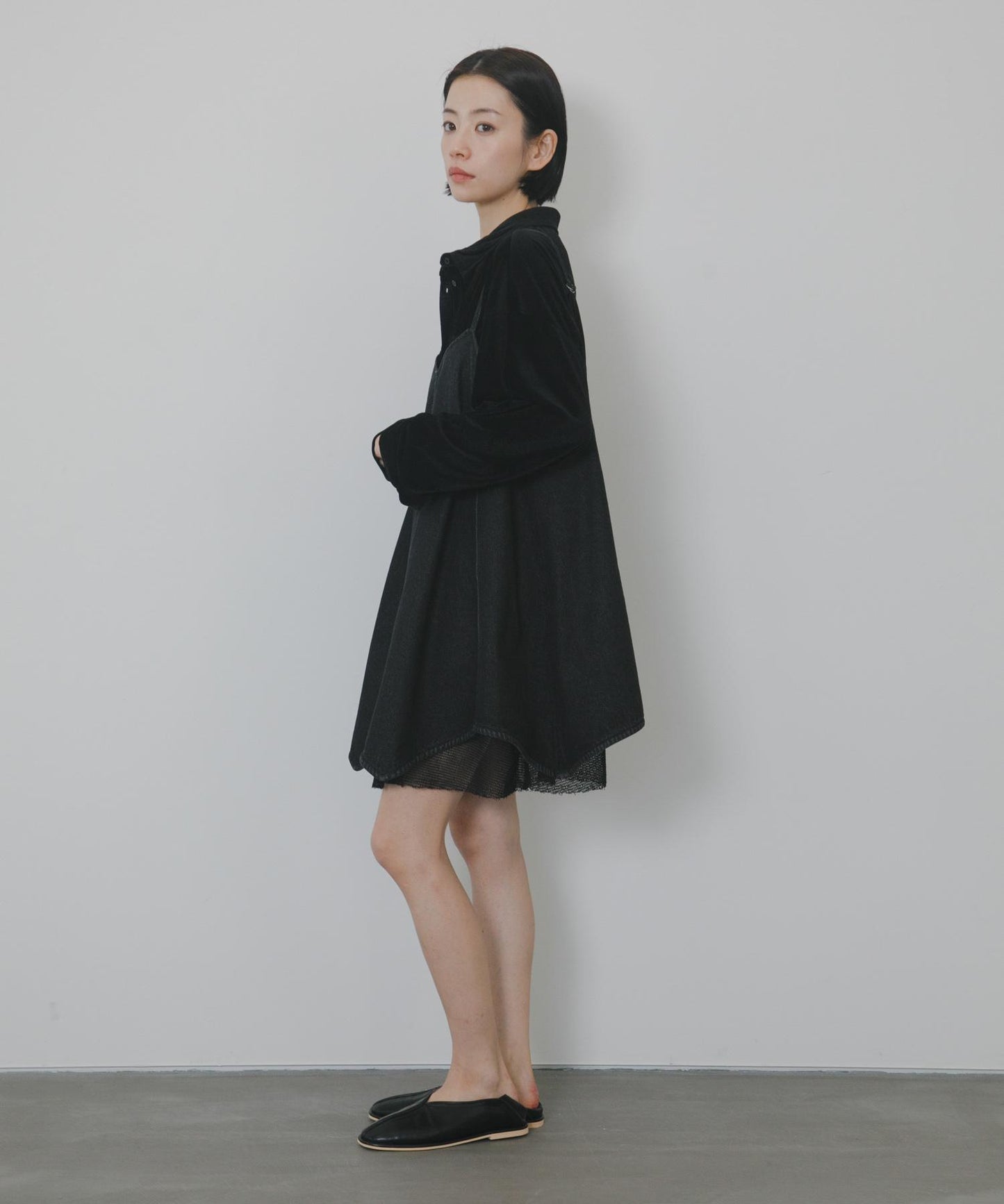 網紗拼接牛仔吊帶連衣裙