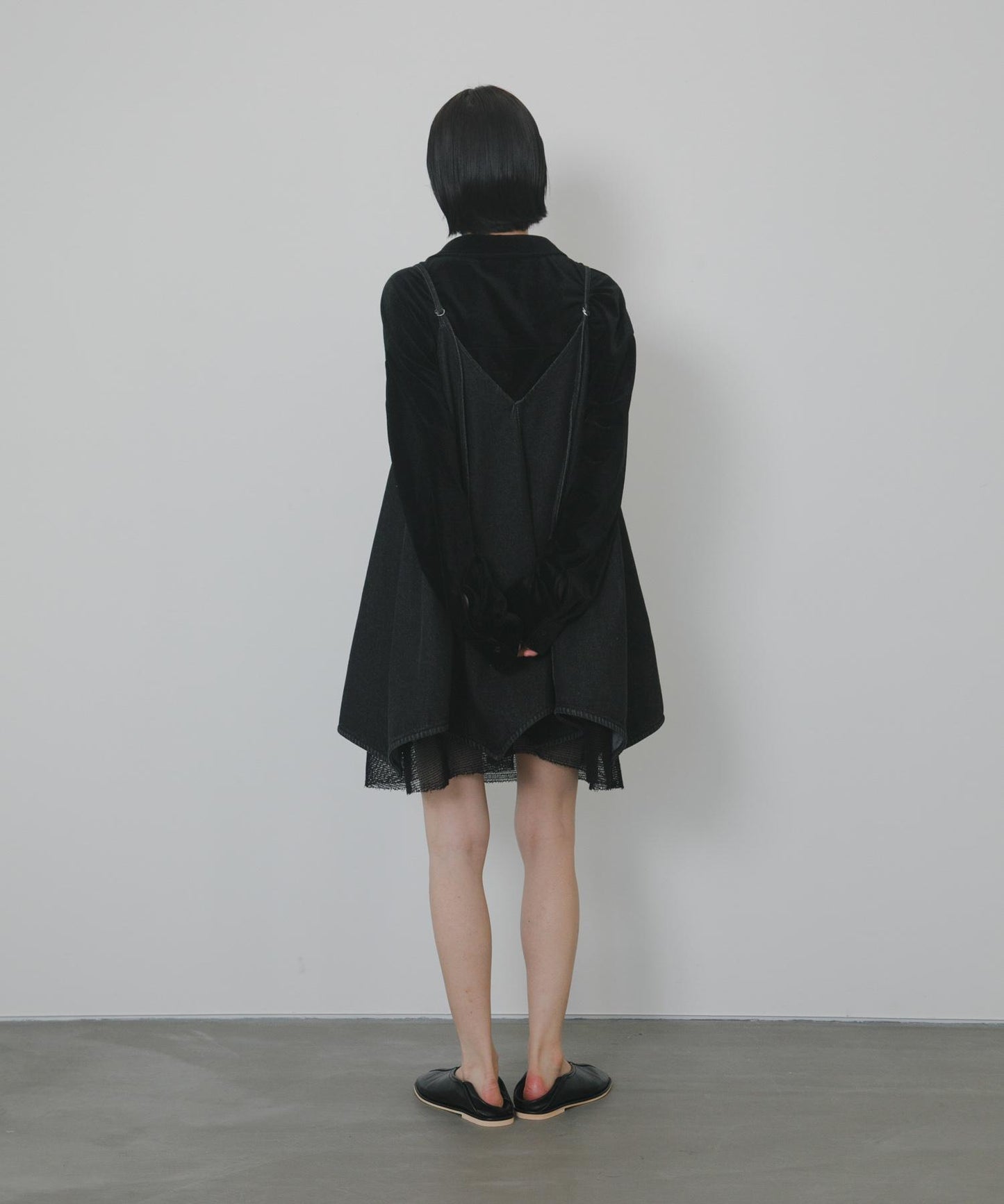 網紗拼接牛仔吊帶連衣裙