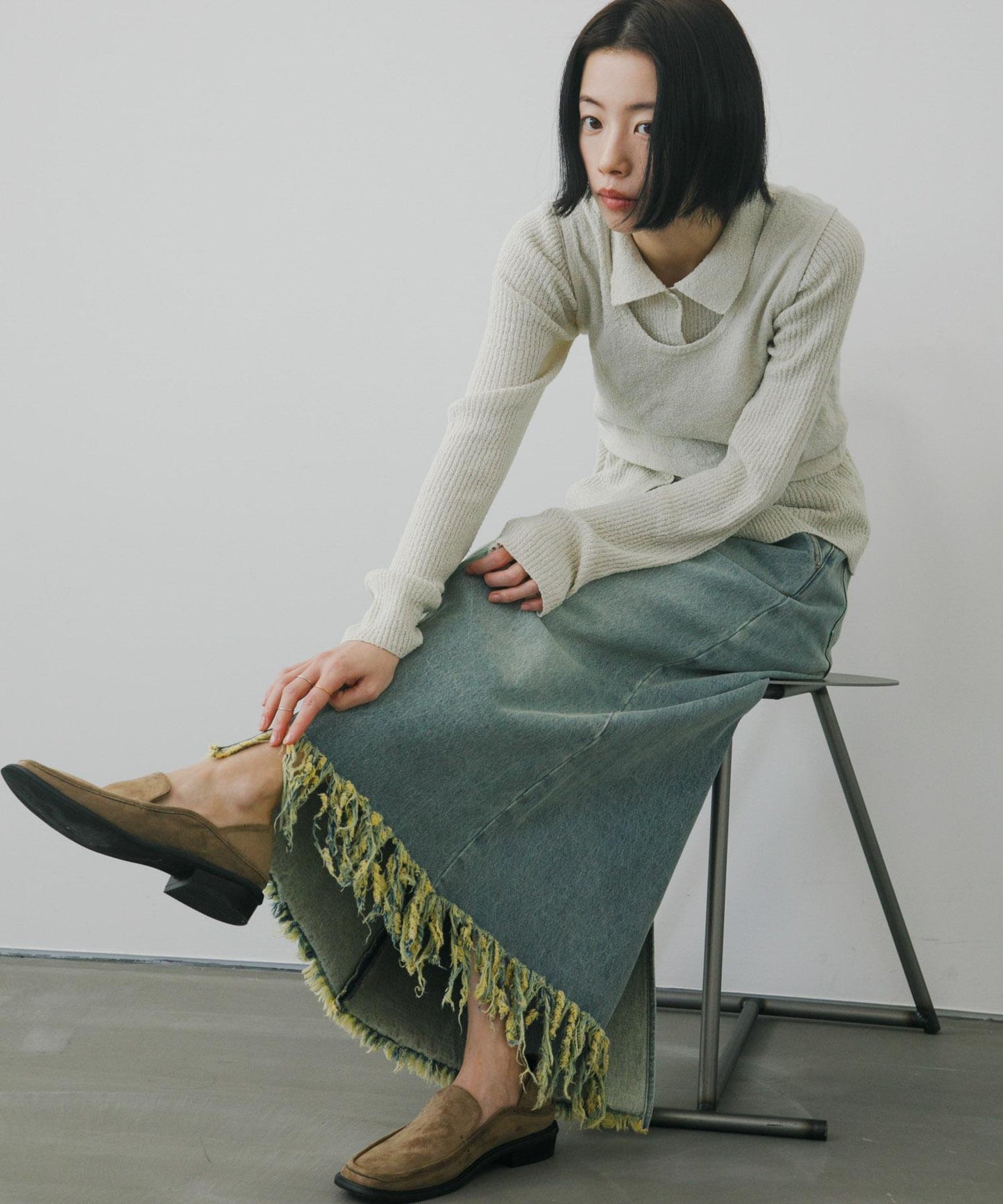 不對稱流蘇牛仔裙