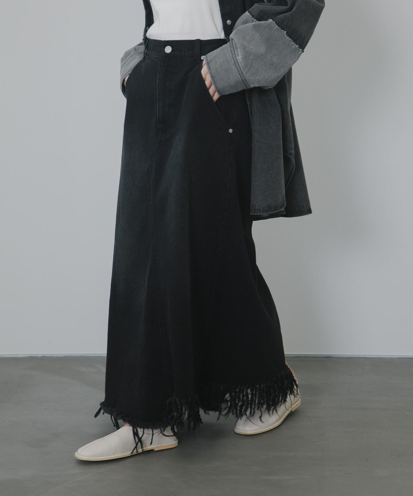 不對稱流蘇牛仔裙