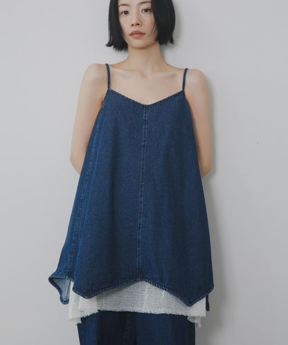 網紗拼接牛仔吊帶連衣裙