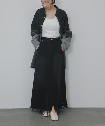 不對稱流蘇牛仔裙