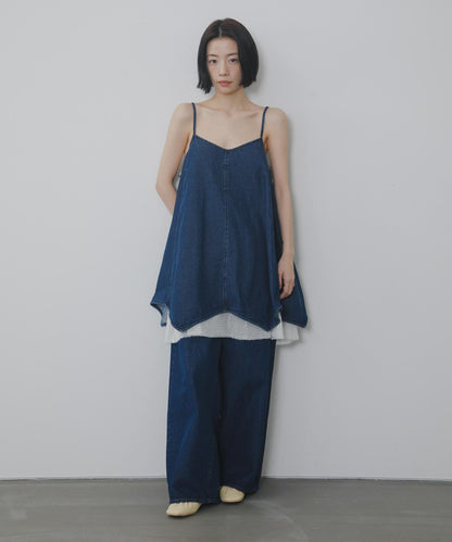 網紗拼接牛仔吊帶連衣裙