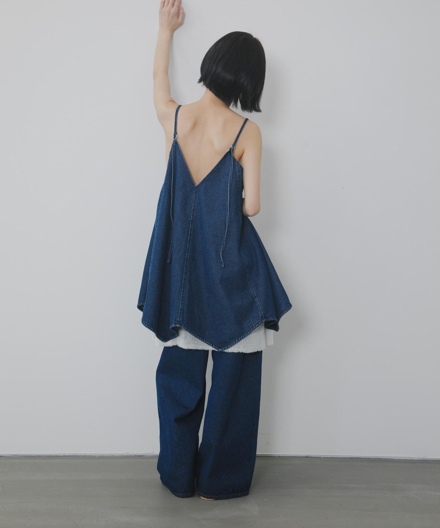 網紗拼接牛仔吊帶連衣裙