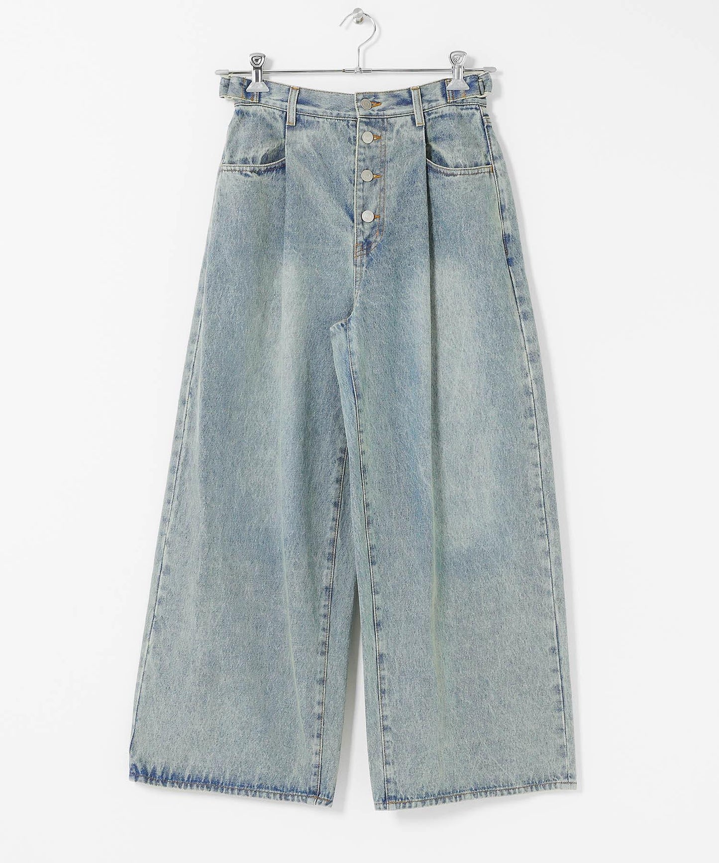 「3尺碼可選」褶皺紐扣牛仔褲