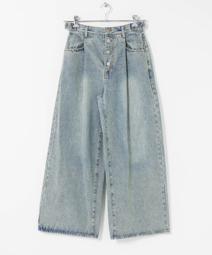 「3尺碼可選」褶皺紐扣牛仔褲