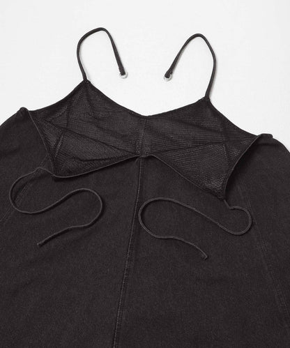 網紗拼接牛仔吊帶連衣裙