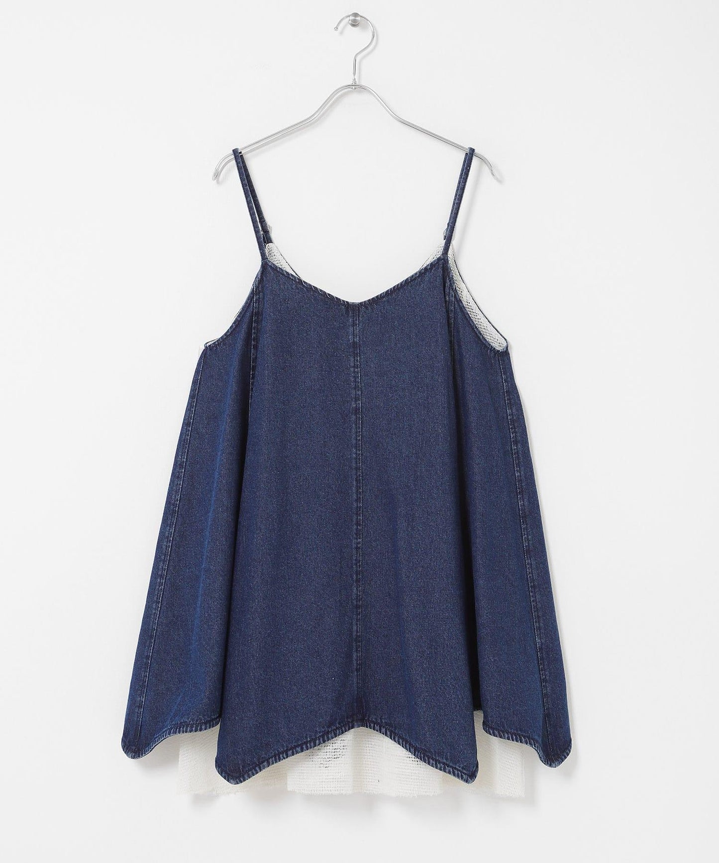 網紗拼接牛仔吊帶連衣裙