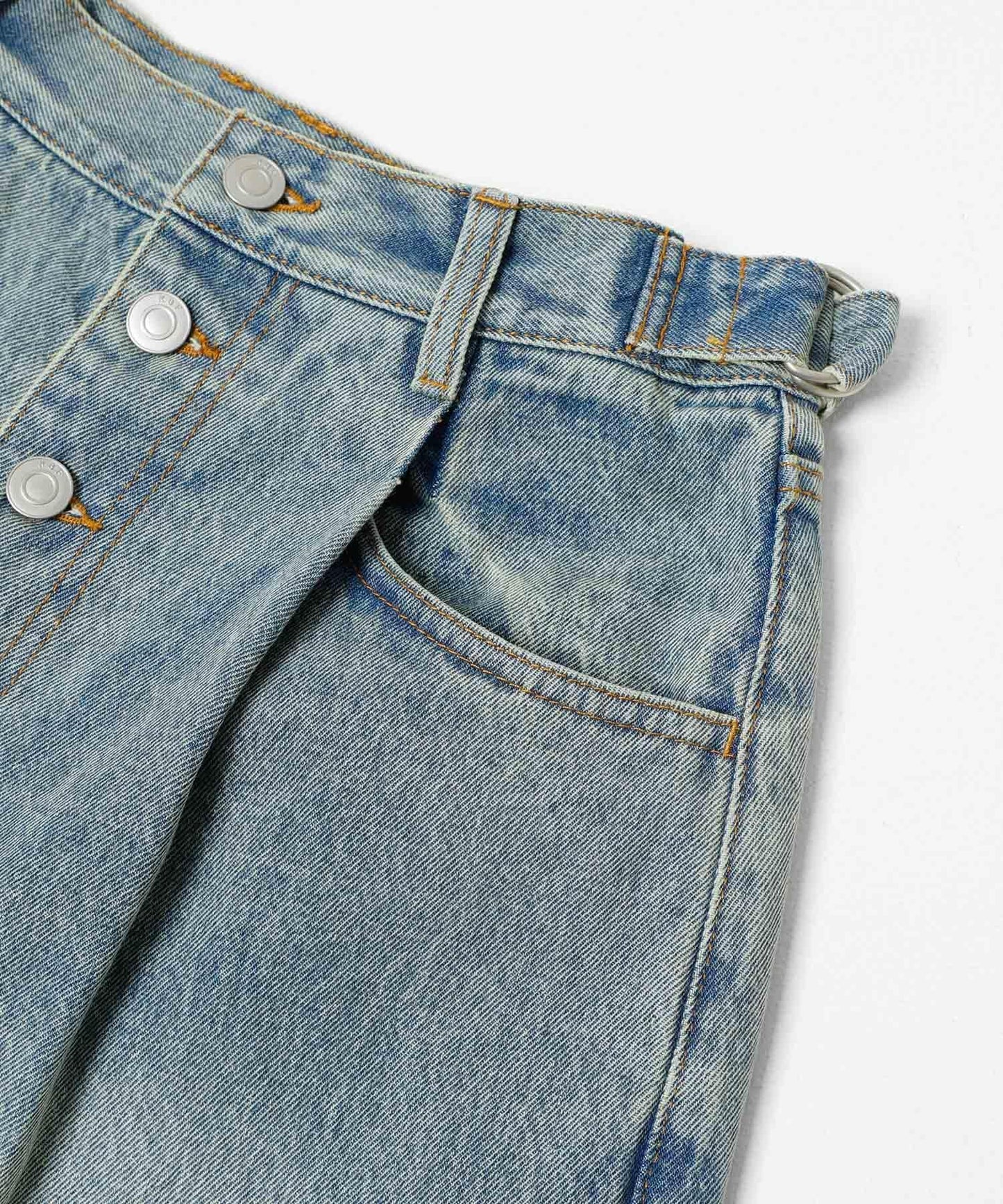 「3尺碼可選」褶皺紐扣牛仔褲