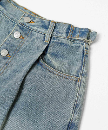 「3尺碼可選」褶皺紐扣牛仔褲