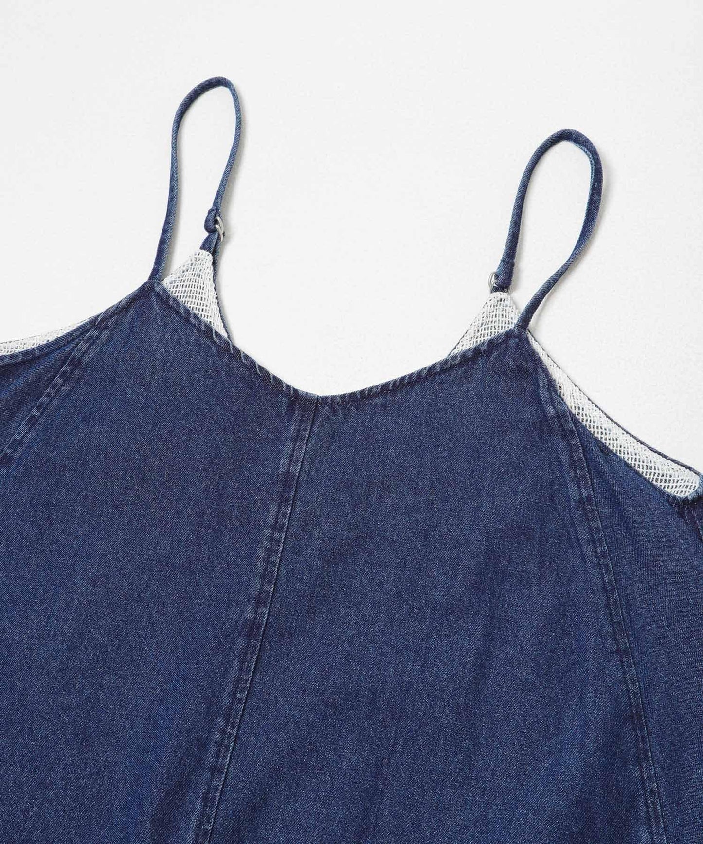 網紗拼接牛仔吊帶連衣裙