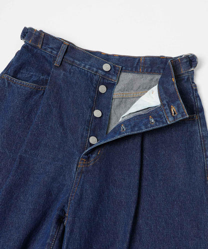 「3尺碼可選」褶皺紐扣牛仔褲