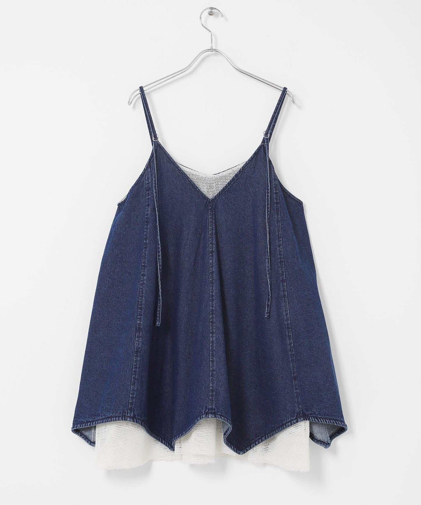 網紗拼接牛仔吊帶連衣裙