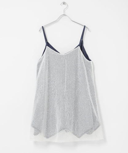 網紗拼接牛仔吊帶連衣裙