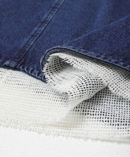 網紗拼接牛仔吊帶連衣裙