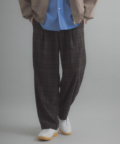 格紋桶形寬腿褲