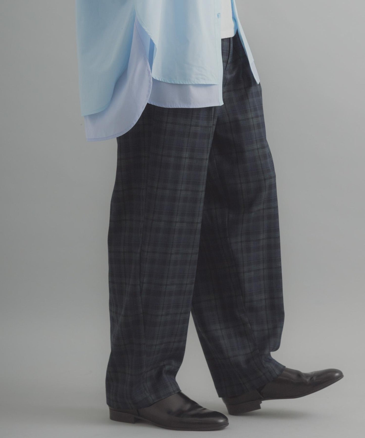 格紋桶形寬腿褲