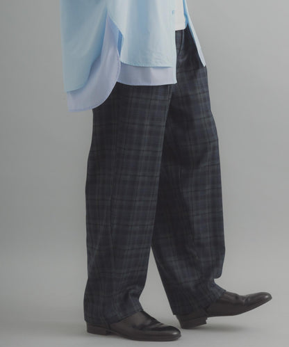 格紋桶形寬腿褲