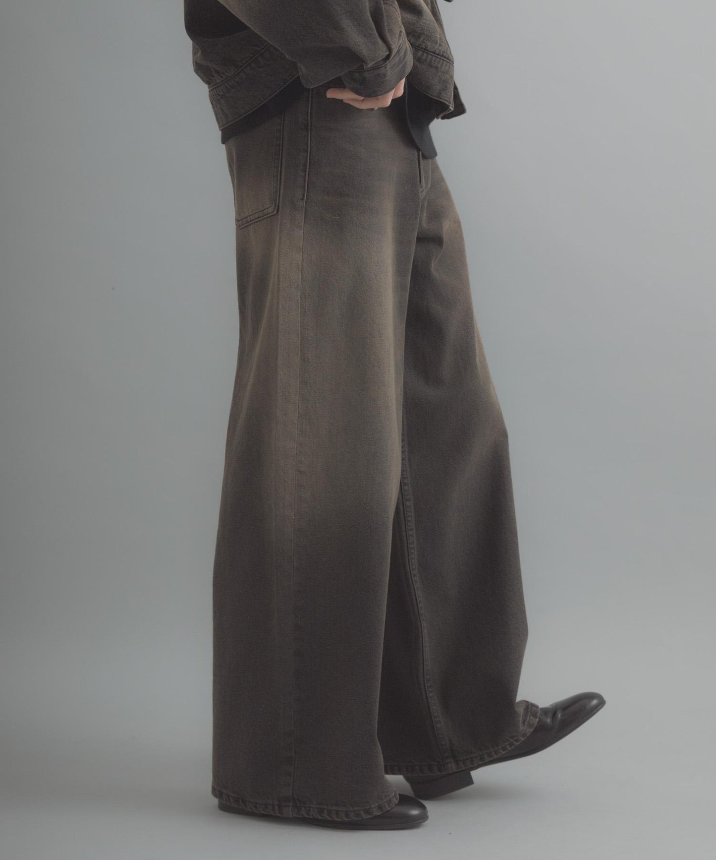 復古風牛仔寬腿褲