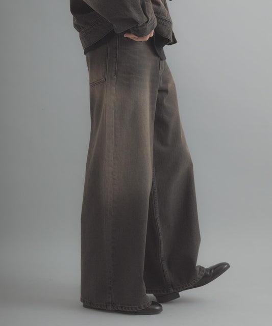 復古風牛仔寬腿褲