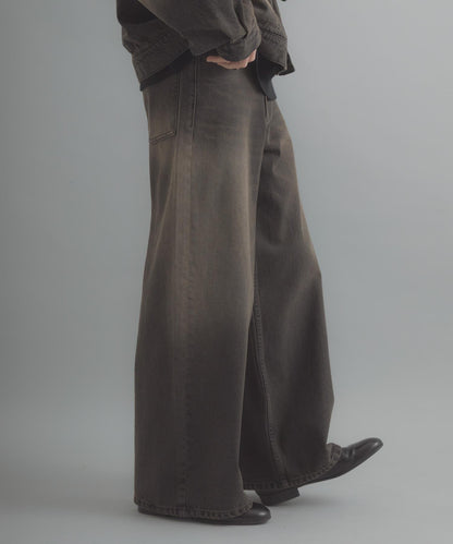 復古風牛仔寬腿褲