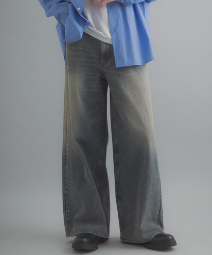 復古風牛仔寬腿褲