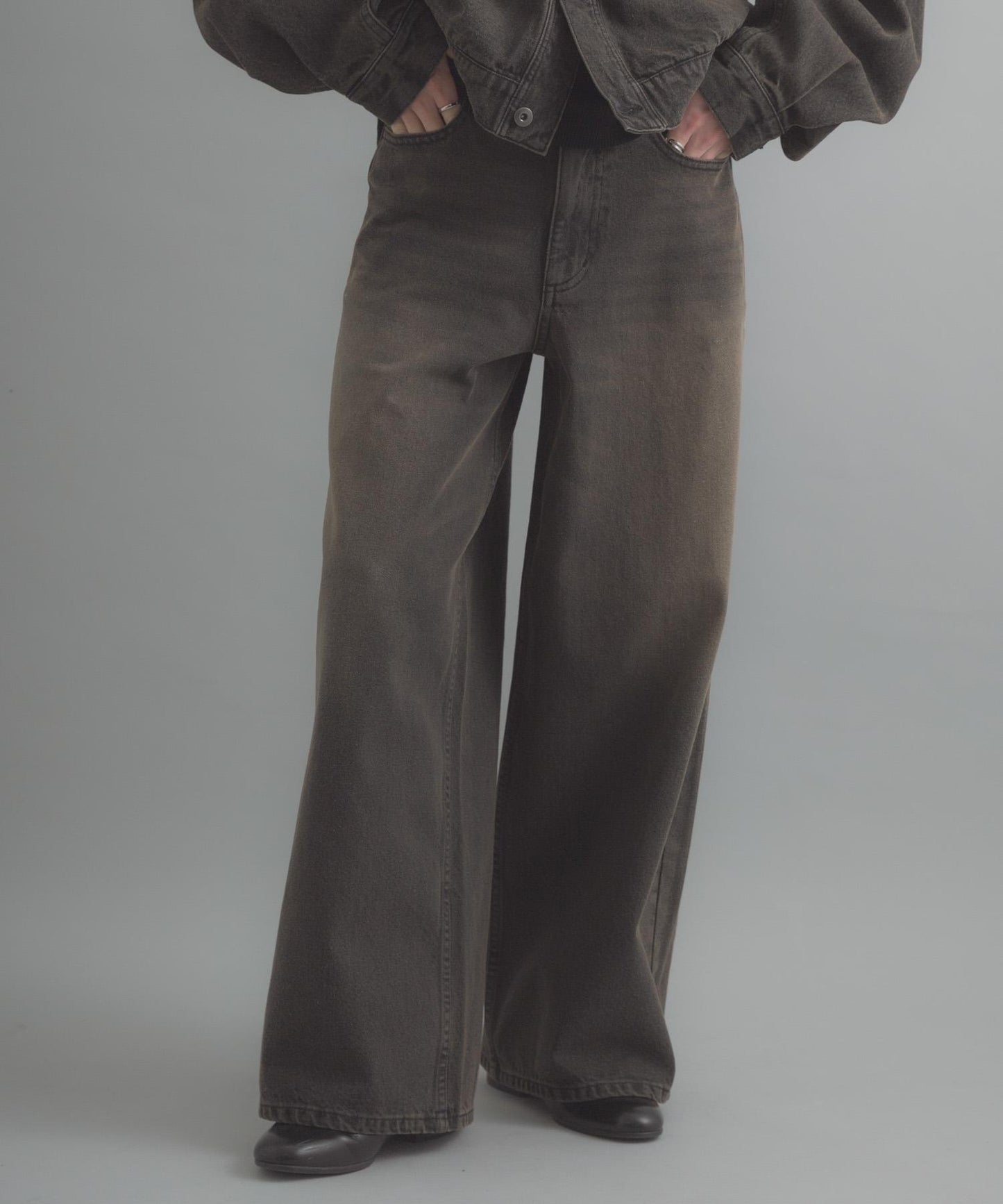 復古風牛仔寬腿褲