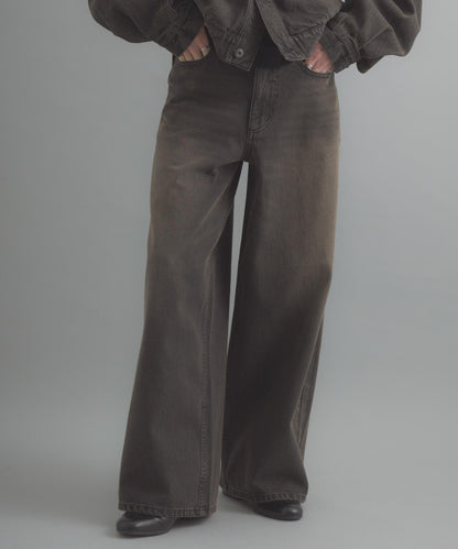 復古風牛仔寬腿褲