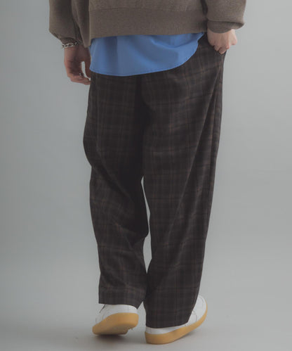 格紋桶形寬腿褲