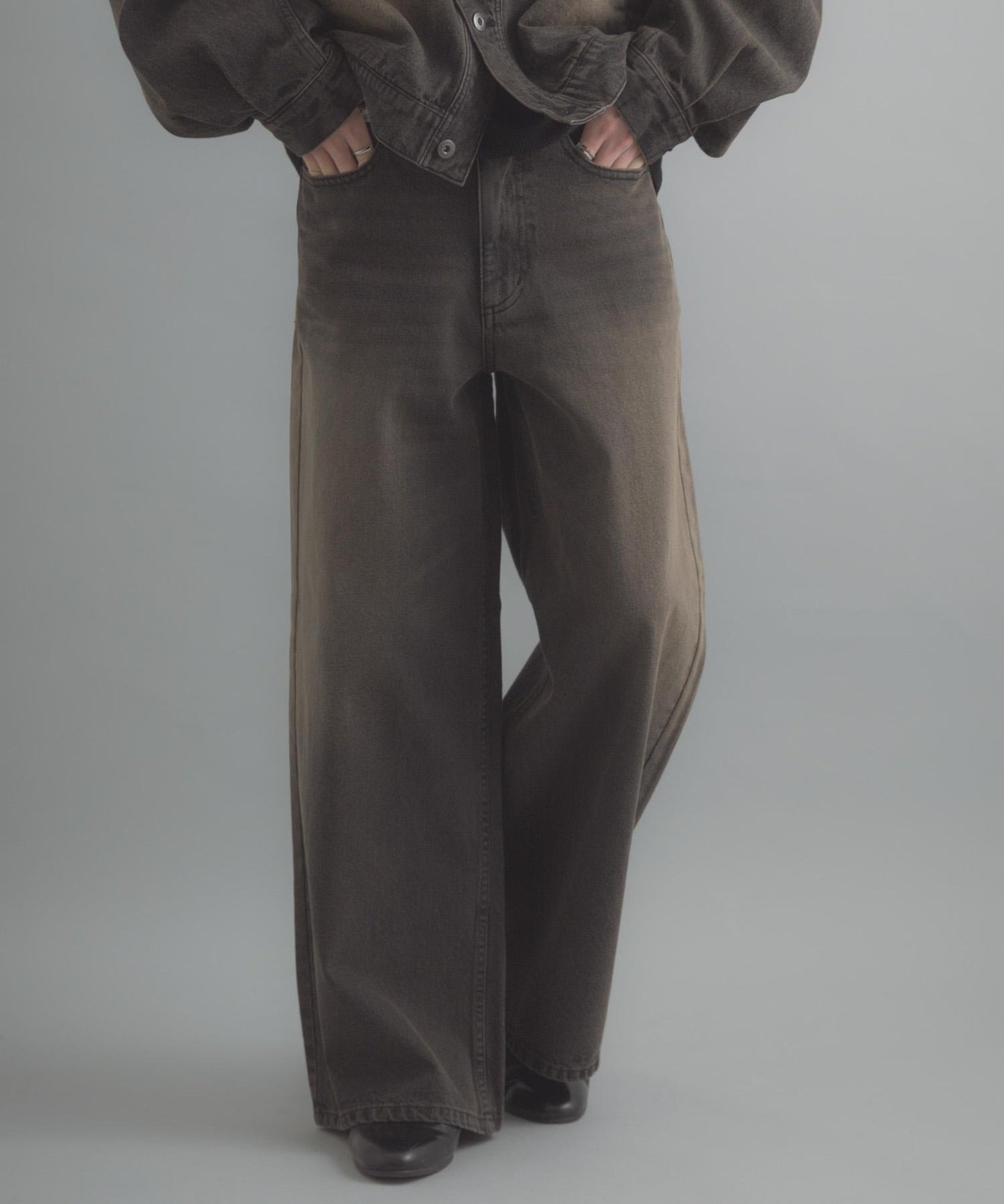 復古風牛仔寬腿褲