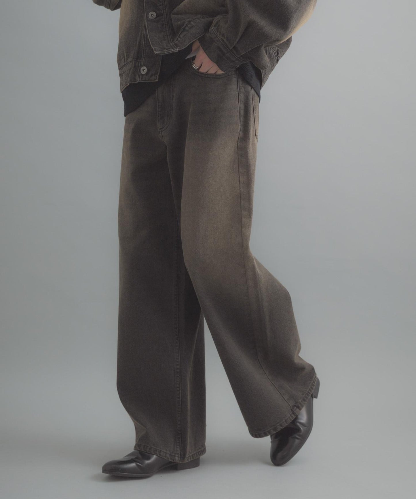 復古風牛仔寬腿褲