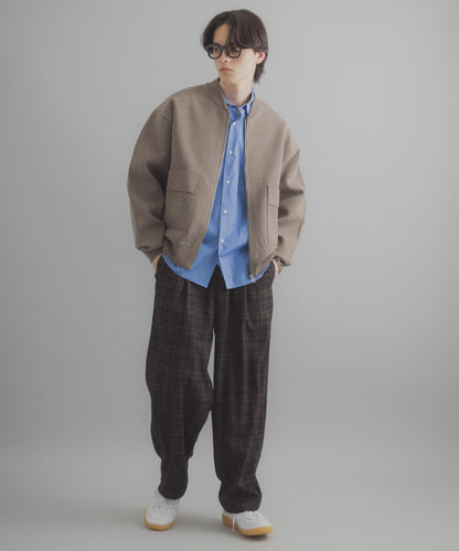 格紋桶形寬腿褲