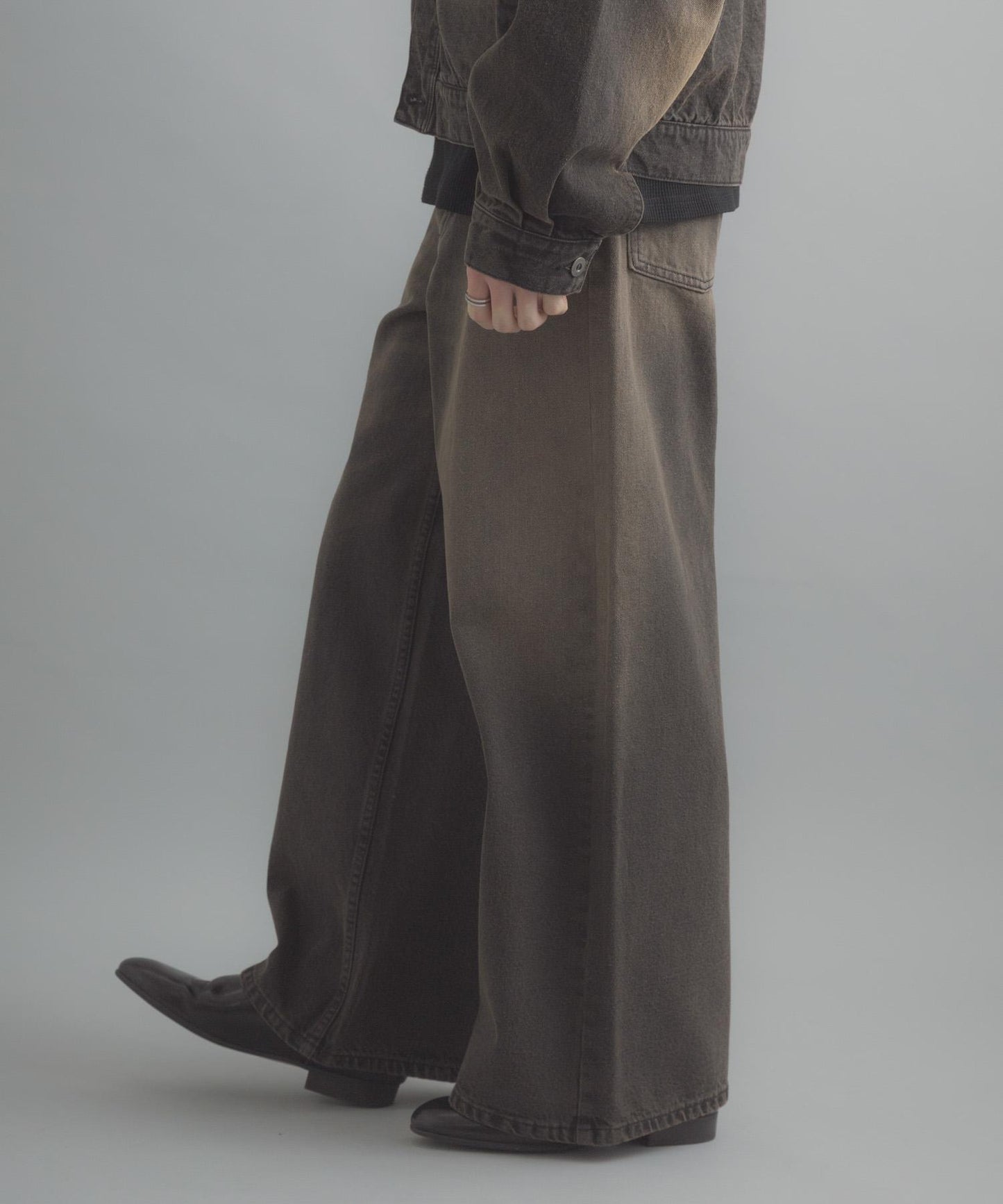 復古風牛仔寬腿褲