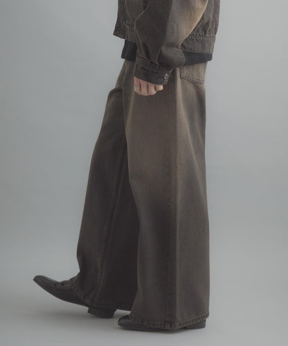 復古風牛仔寬腿褲