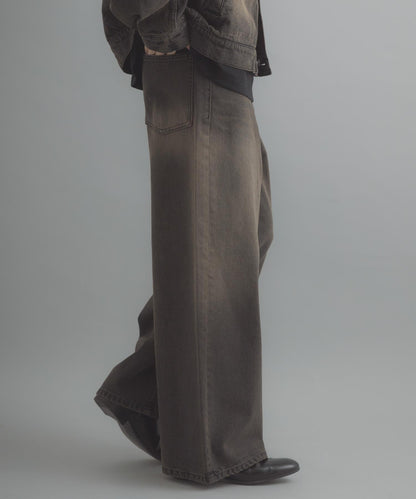 復古風牛仔寬腿褲