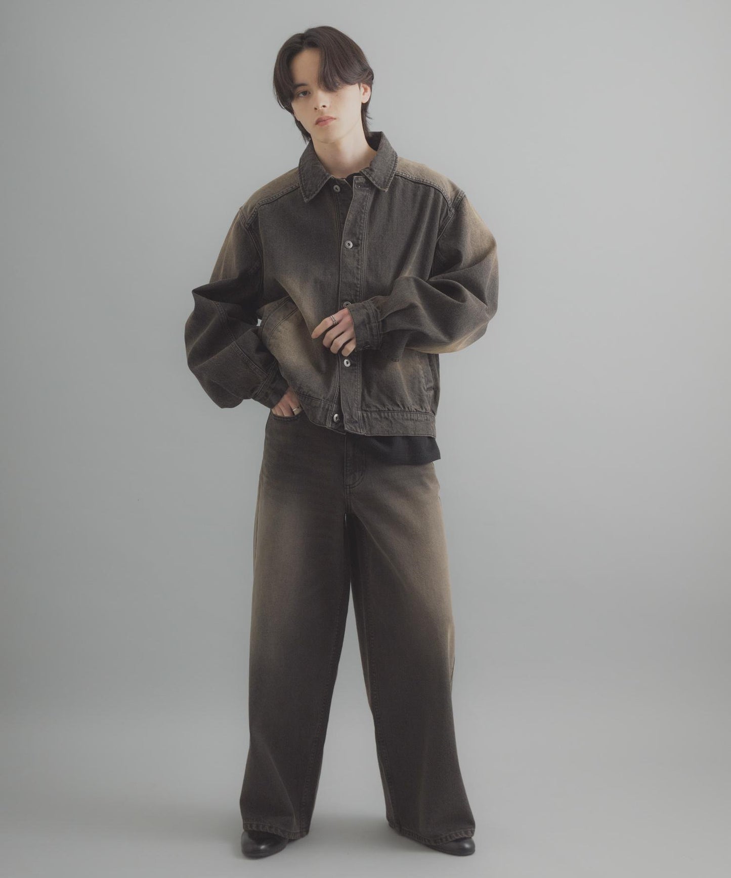 復古風牛仔寬腿褲