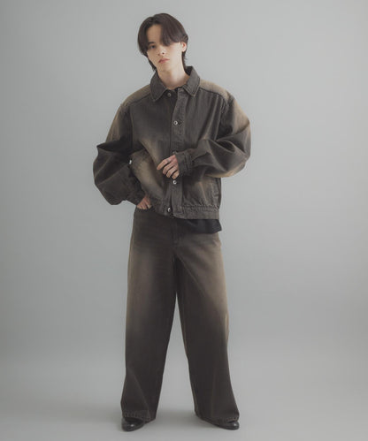 復古風牛仔寬腿褲