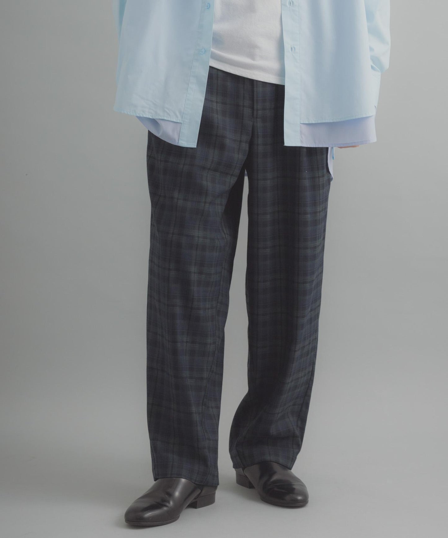 格紋桶形寬腿褲