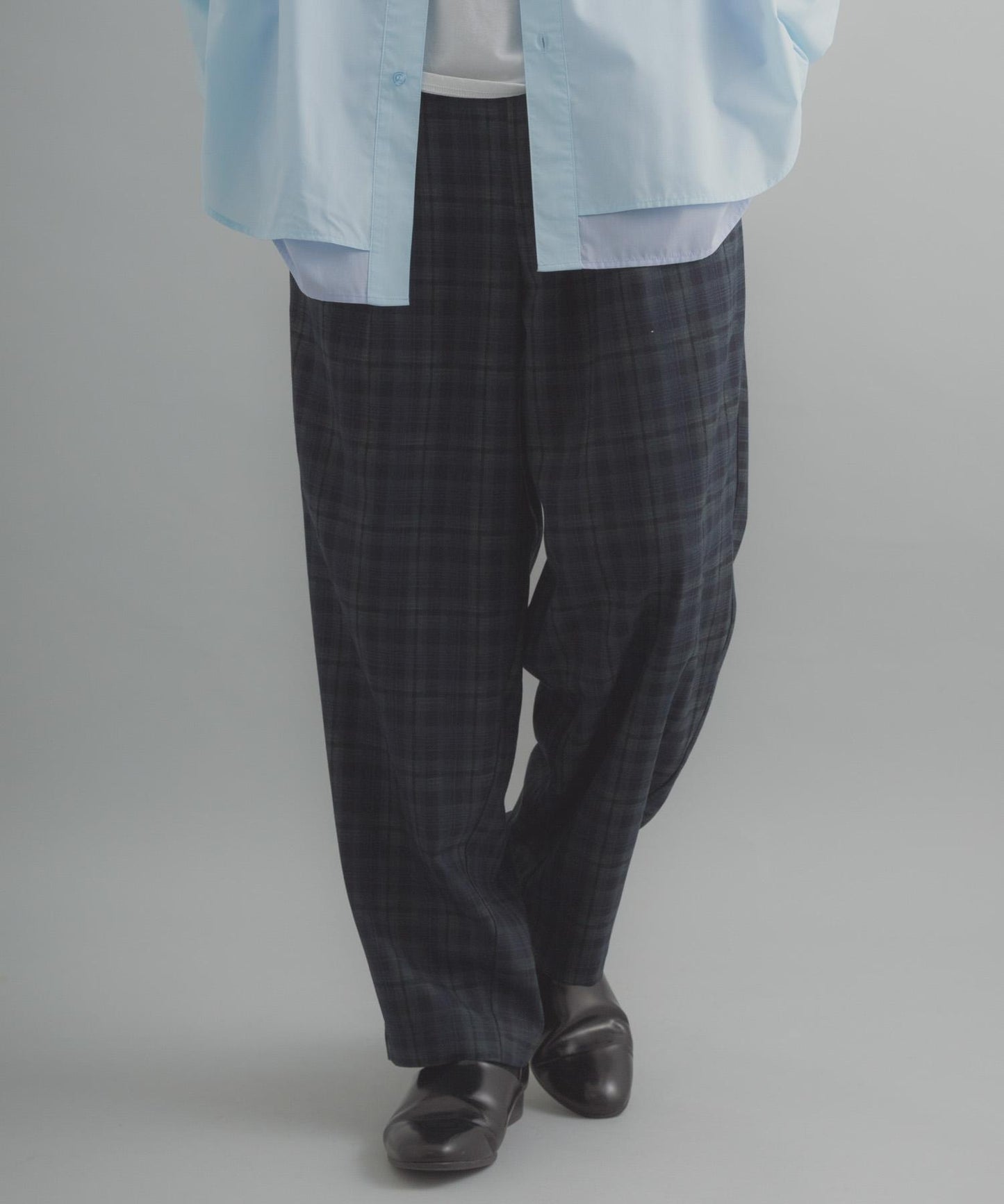 格紋桶形寬腿褲