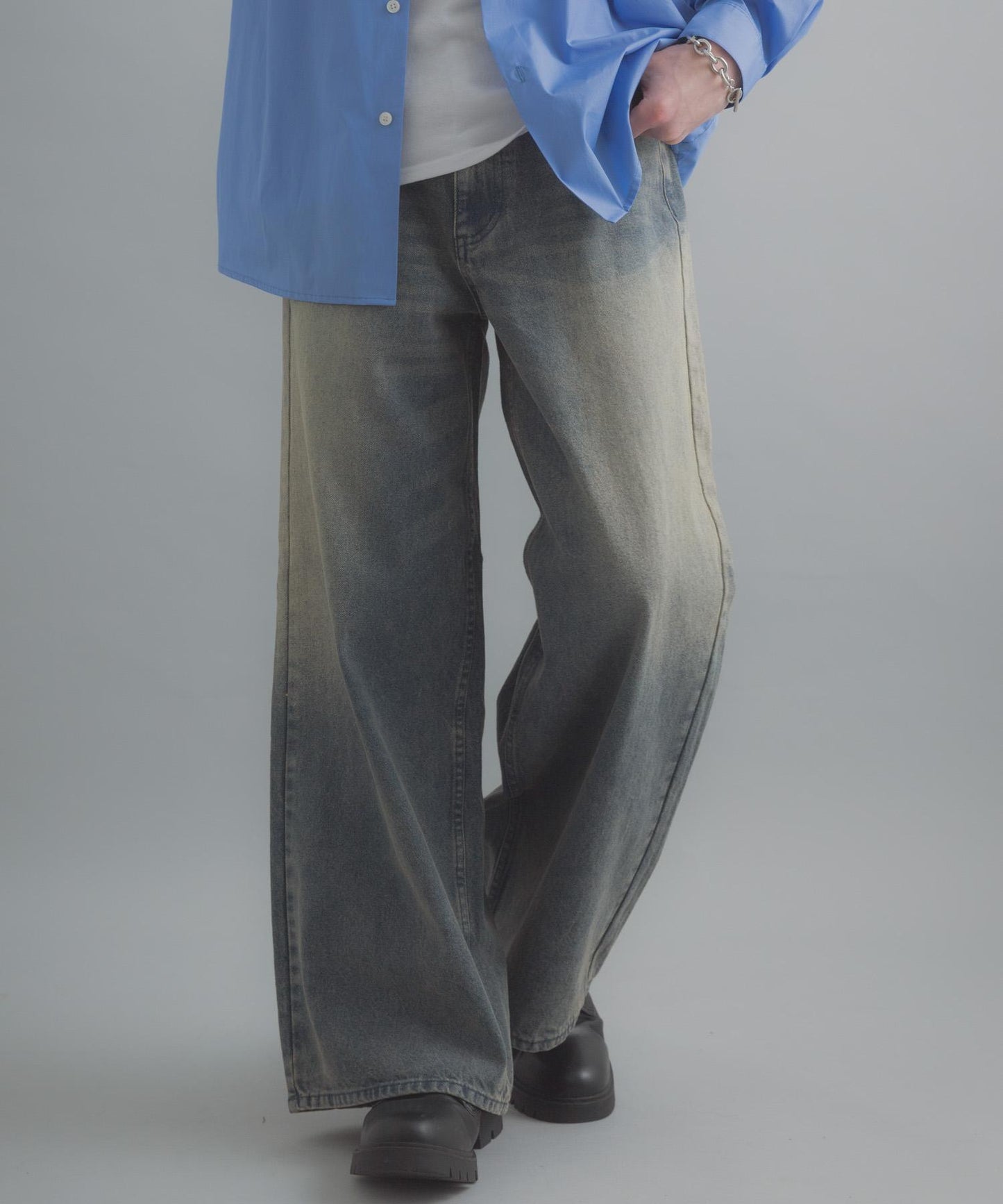 復古風牛仔寬腿褲