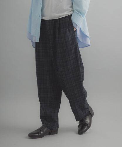 格紋桶形寬腿褲