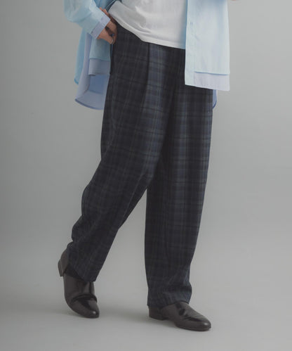 格紋桶形寬腿褲