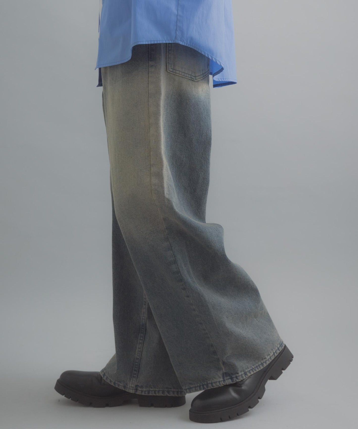 復古風牛仔寬腿褲