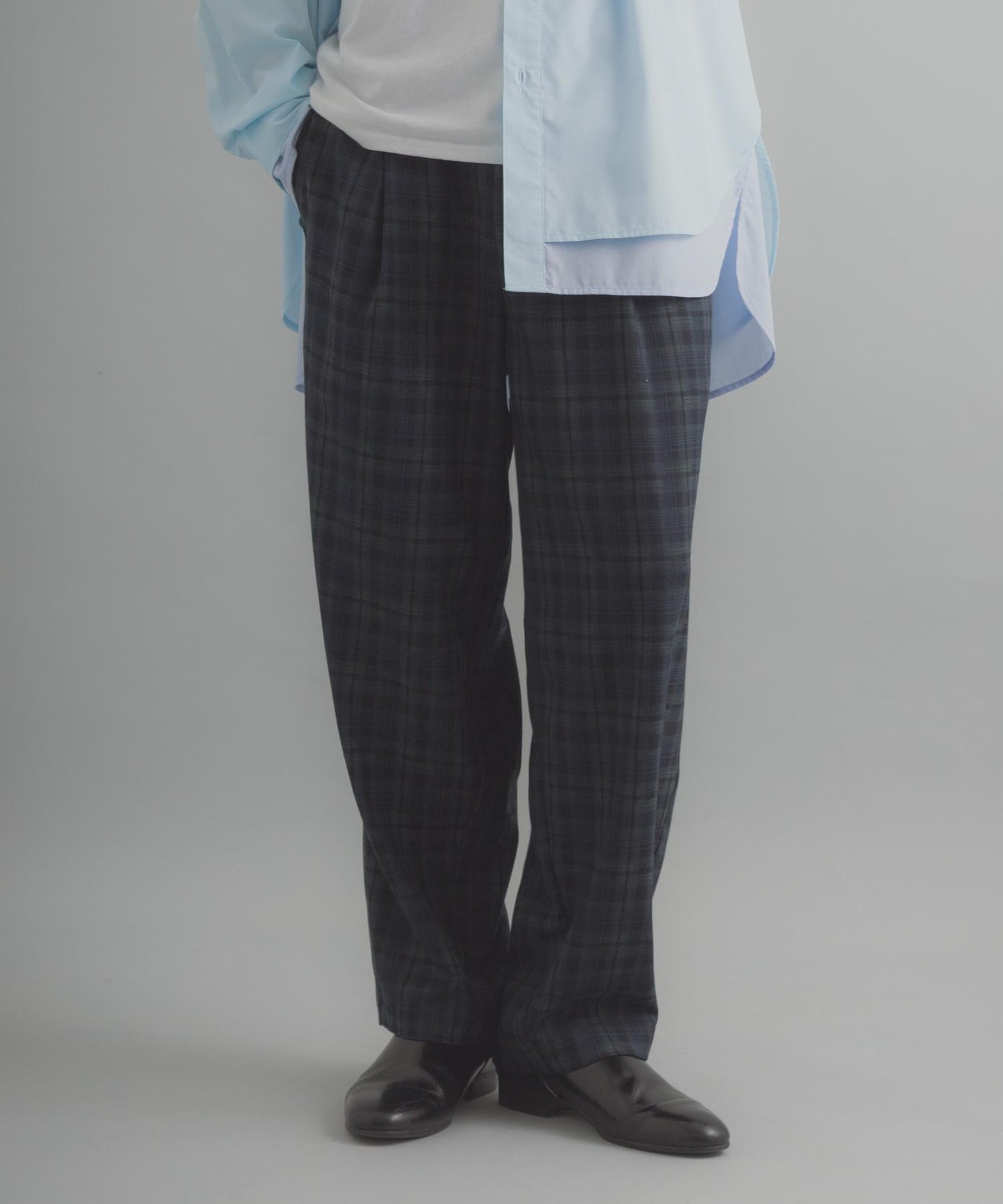 格紋桶形寬腿褲