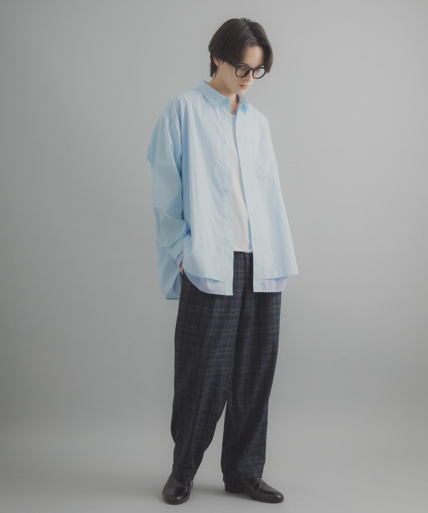 格紋桶形寬腿褲