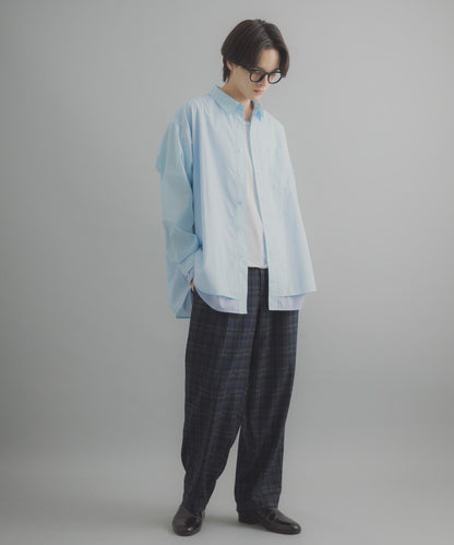 格紋桶形寬腿褲