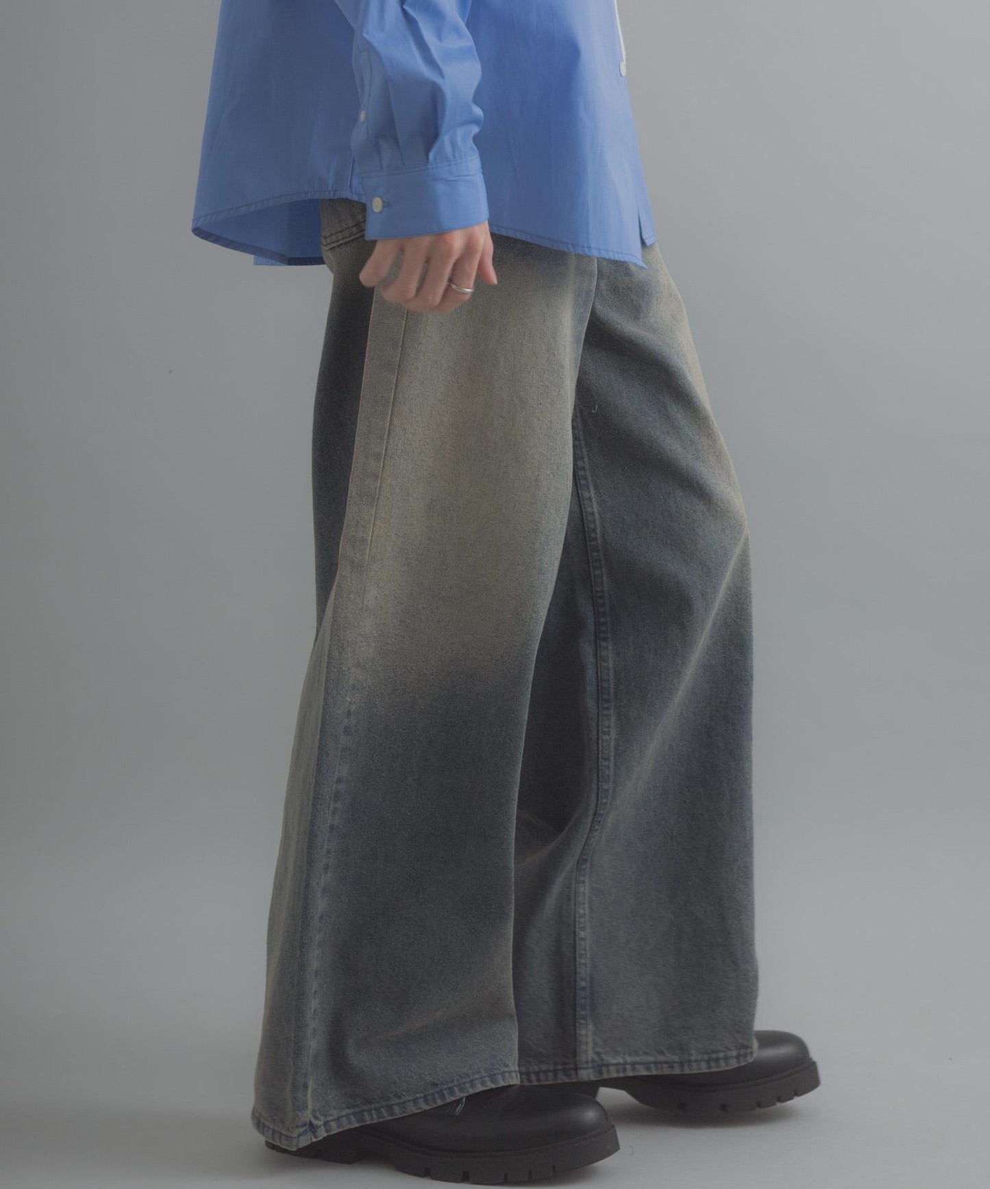 復古風牛仔寬腿褲