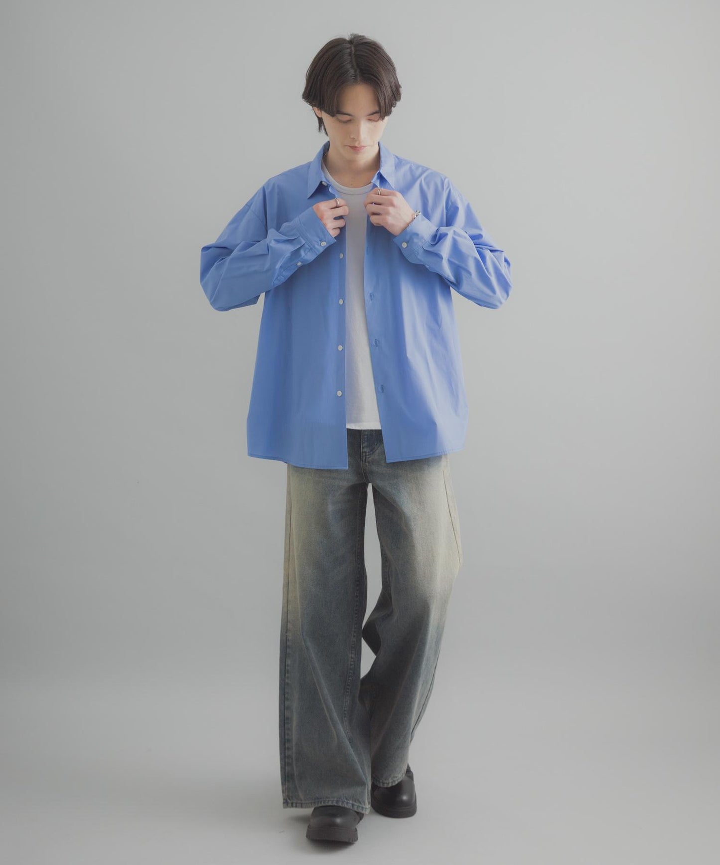 復古風牛仔寬腿褲